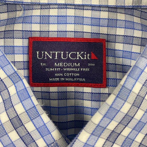 NWOT UNTUCKit Slim Fit Wrinkle Free Shirt Mens Medium Blue Black Gingham Check - Picture 3 of 10